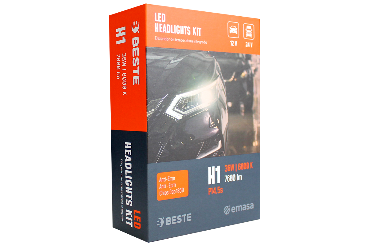 Kit Ampolletas BESTE LED H1 36 Watts 6000 Kelvin 7600 Lumenes