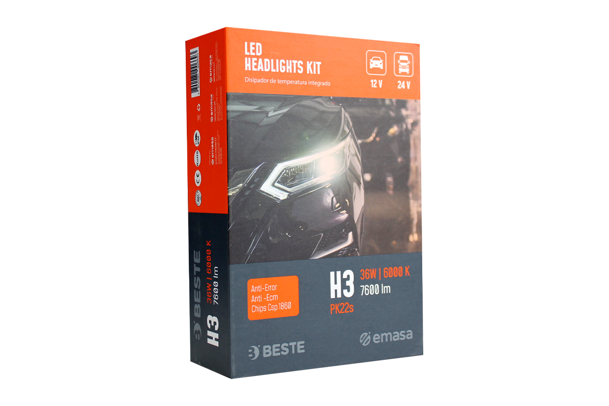 Kit Ampolletas BESTE LED H3 36 Watts 6000 Kelvin 7600 Lumenes