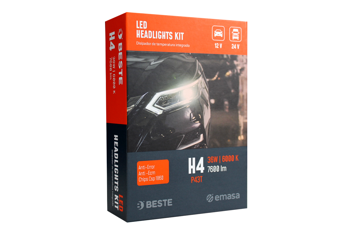 Kit Ampolletas BESTE LED H4 36 Watts 6000 Kelvin 7600 Lumenes
