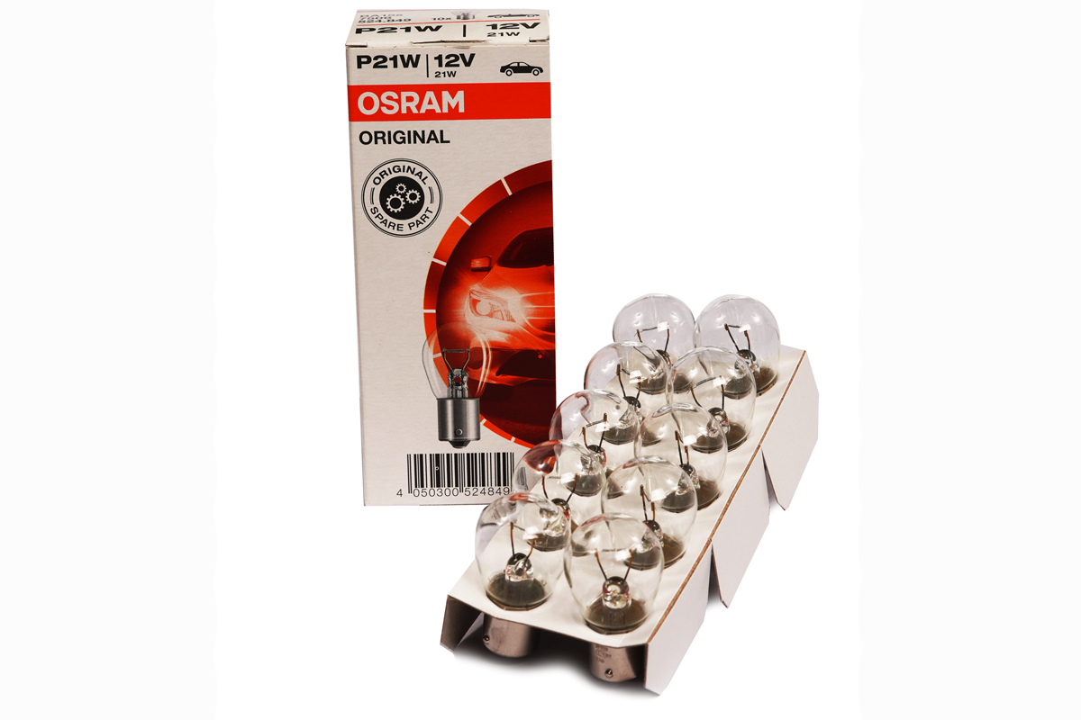 Ampolleta OSRAM P21W 12 Volts 21W Base BA15S Globo Grande Pata Pareja