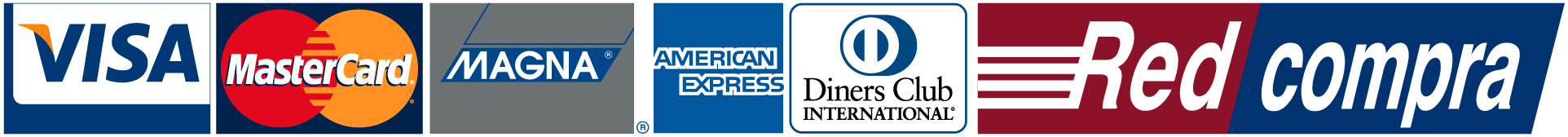 Visa, Mastercard, Magna, American Express, Diners, Redcompra